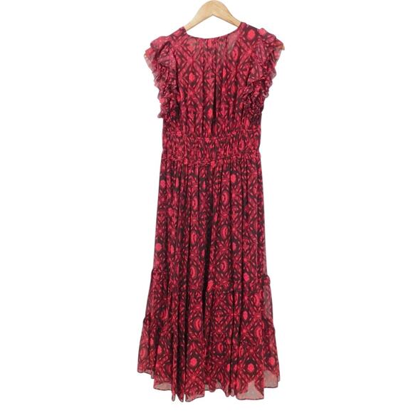Ulla Johnson Fuchsia Ruffled‎ 100% Silk Anika Cap Sleeve Midi Dress Size 2 - Picture 4 of 8